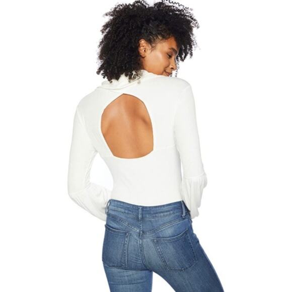 JACK BB DAKOTA You Fancy Huh Ribbed Cowl Bodysuit Size L White‎ Long Sleeve NWT - Picture 3 of 8